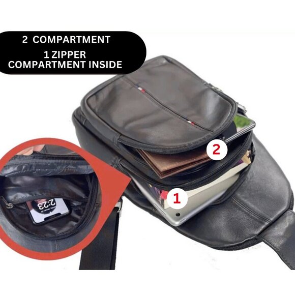 Travel Genuine Leather Crossbody Bag Backpack Sling Shoulder Bag - Picture 5 of 11